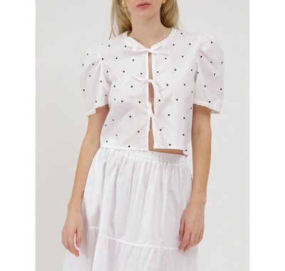 White Poplin Tie Up Top