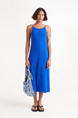 Blue Fine Knit Midi Dress