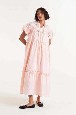 Pink Short Sleeve Long Dress