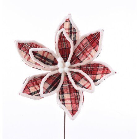 Red Plaid Poinsettia Pick