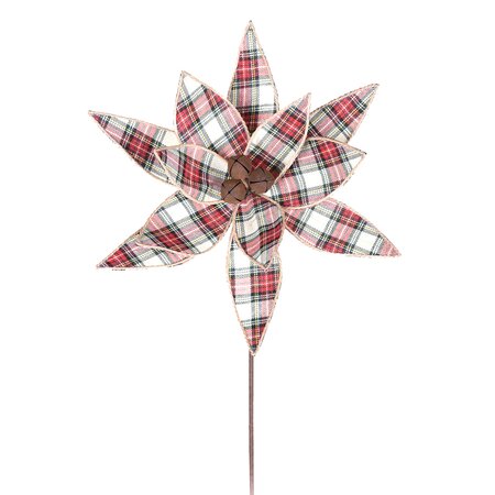 Red Plaid Poinsettia Stem